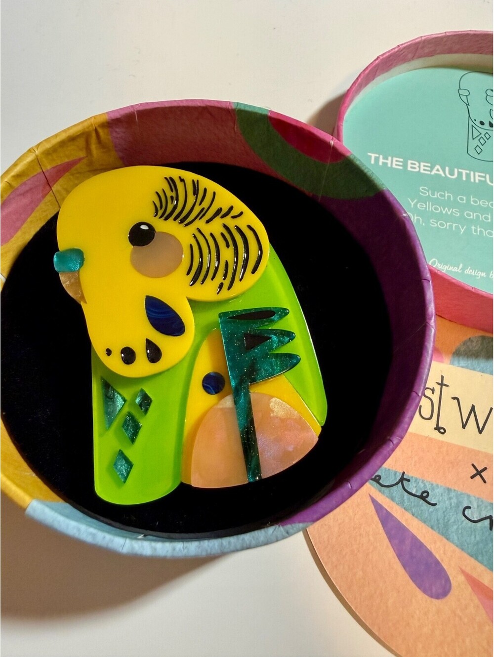 The Beautiful Budgerigar - Erstwilder x Pete Cromer Brooch Budgie Bird Pin 2019